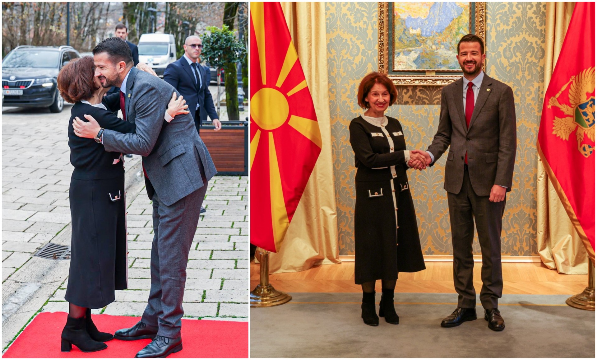 Минималистички црно-бел костим: Модниот избор на Силјановска Давкова за посетата на Црна Гора