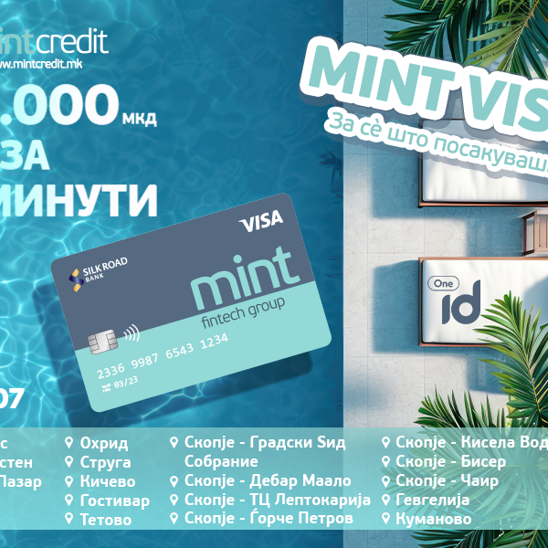 100.000 во твојот џеб за 15 минути! Сѐ што ти треба, на дофат на рака со Mint Visa Card