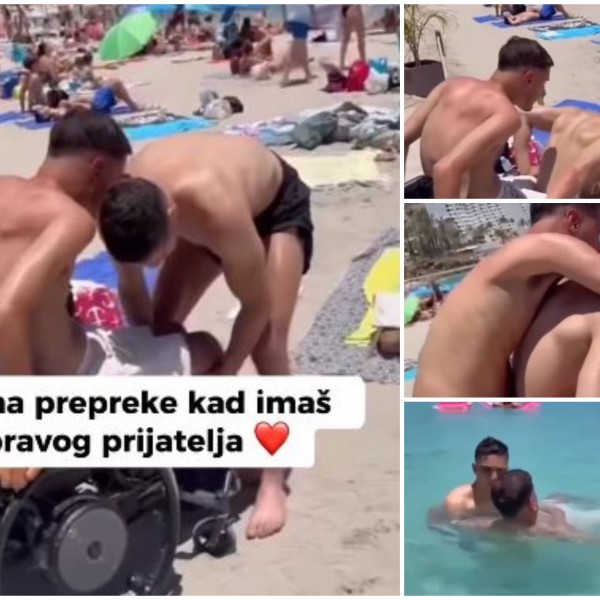 Пријателство што руши бариери: Другарот од инвалидска количка, го качи на грб и го однесе до морето (ВИДЕО)