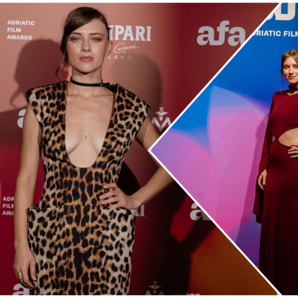 Сара Климоска во бордо совршенство и леопардов гламур: Дефиниција за елеганција на црвениот килим на Adriatic Film Awards