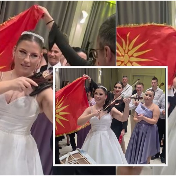 Македонска невеста стана хит во регионот: Засвире на виолина на сопствената свадба и заигра оро под знамето на Кутлеш